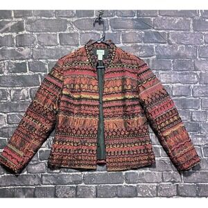 Chicos 1 Jacket Women Medium Pink Brown Embellished Ribbon Fall Shimmer Boho